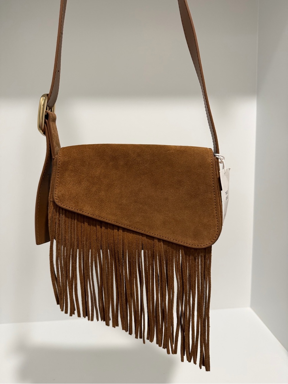 NEW Madewell The Sculptural Buckle Crossbody Bag NU148 Aged Cognac Suede Fringe - Picture 6 of 12